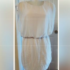 Bebe Dress Mini Sheath Blouson  Beaded Sheer Chiffon Sleeveless  Size S